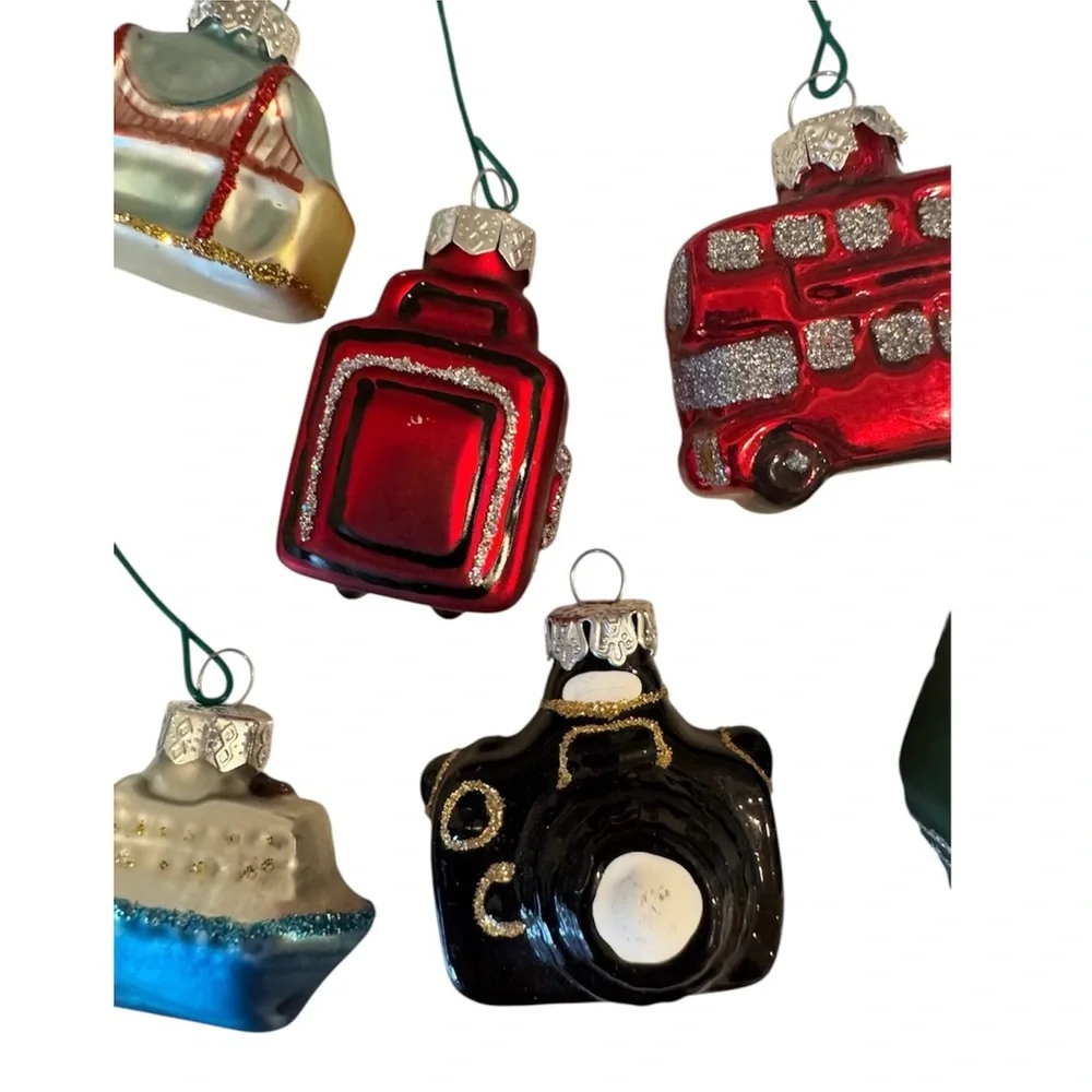 Pottery Barn Mini Travel Ornaments London Cruise Camera Double Decker Bus